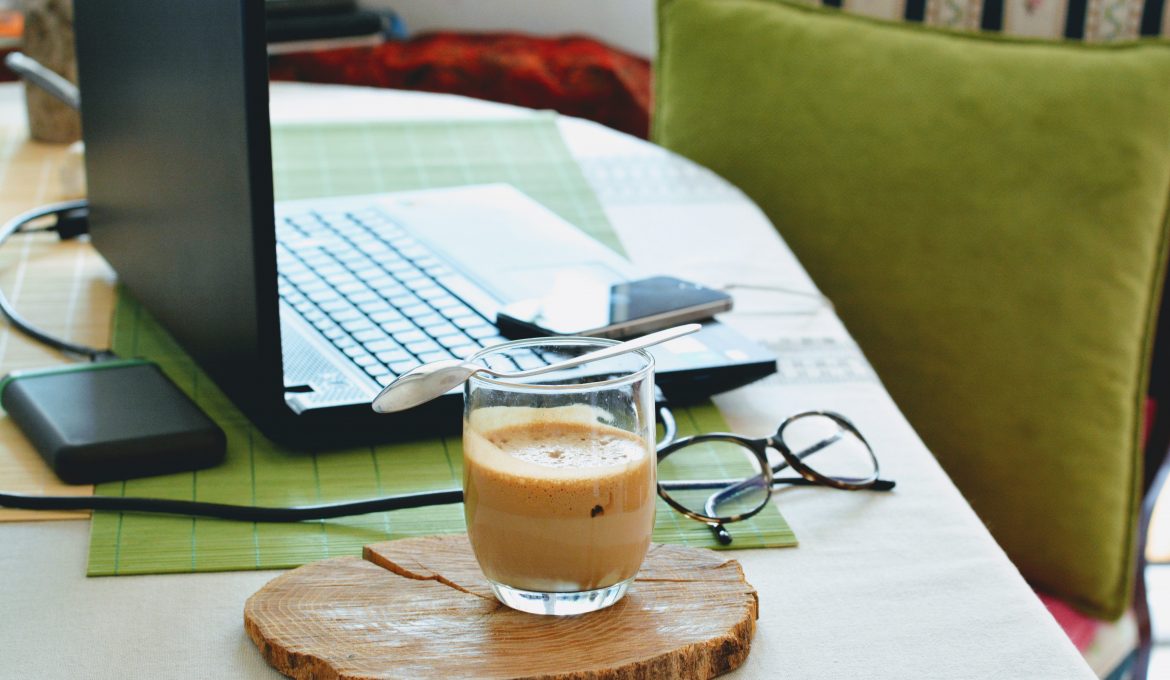 Laptop set-up with a coffee mug
